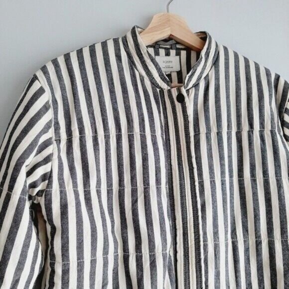 NUMPH - Anthro Womens Grey Striped Zip-Front Bomber Jacket Sz XS / S - Picture 4 of 13